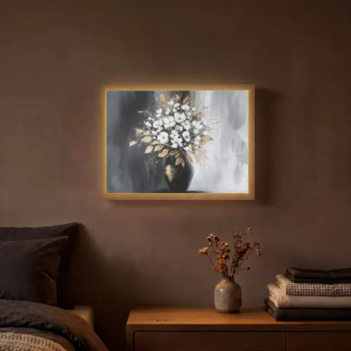 Bloemen - Wit - Vaas - Abstract Light Box met batterij (Wandlamp) middel -sfeer4