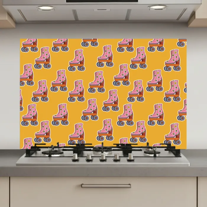 Geel - Rolschaatsen - Patroon keuken achterwand spatscherm klein 900 -3d_website