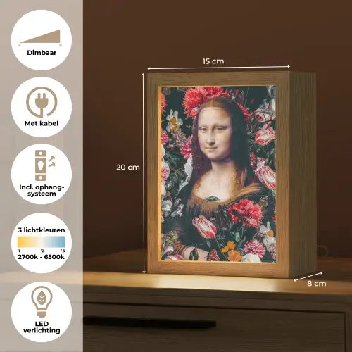 Mona Lisa - Leonardo da Vinci - Bloemen - Roze Light Box met kabel (Tafellamp) klein -USP_NL