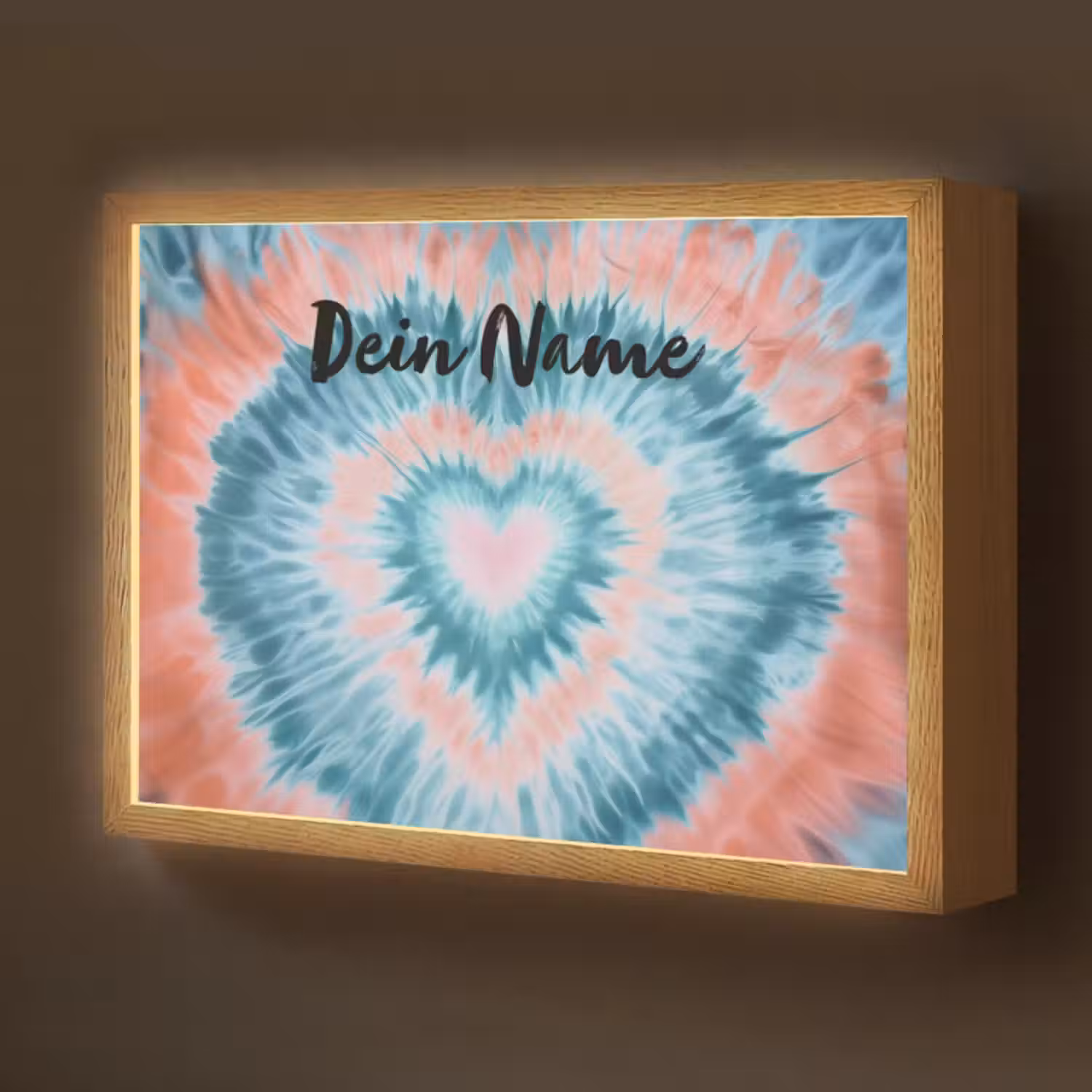 Lightbox - Wandlampe Kinderzimmer mit Namen - Herzförmig - Krawattenfärbung - Hellblau - Pastellfarbtöne