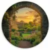 Poort - Planten - Zonsondergang Wandcirkel plexiglas klein -3d