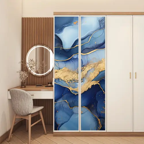 Marmer - Blauw - Goud - Abstract deurposter klein -sfeer3