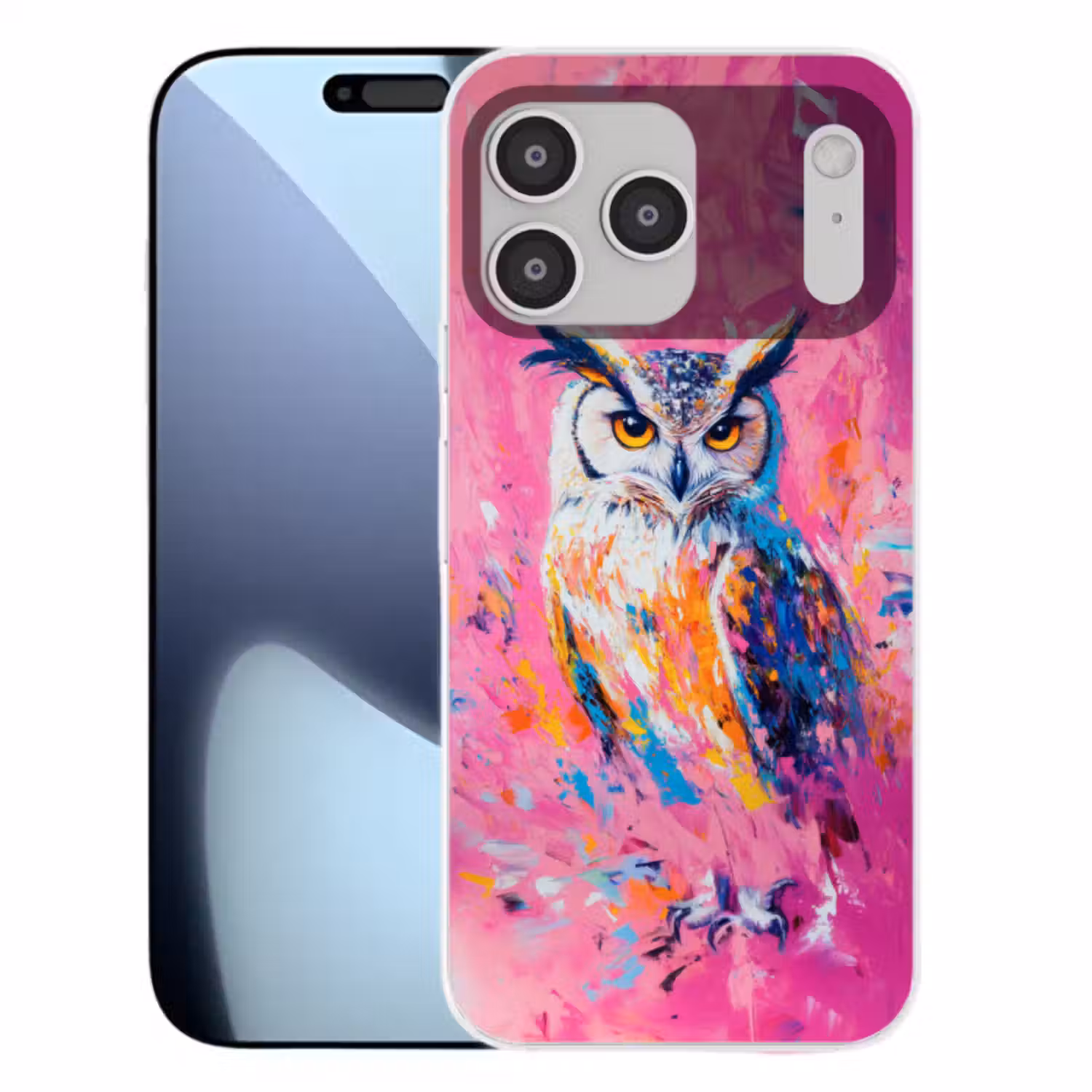 Telefoonhoesje Softcase - Uil - Roze - Blauw - Verf - Abstract