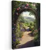 Doorkijk - Landschap - Bloemen - Rozenboog - Natuur Tuinposter op houten frame 2 cm dik klein -3d