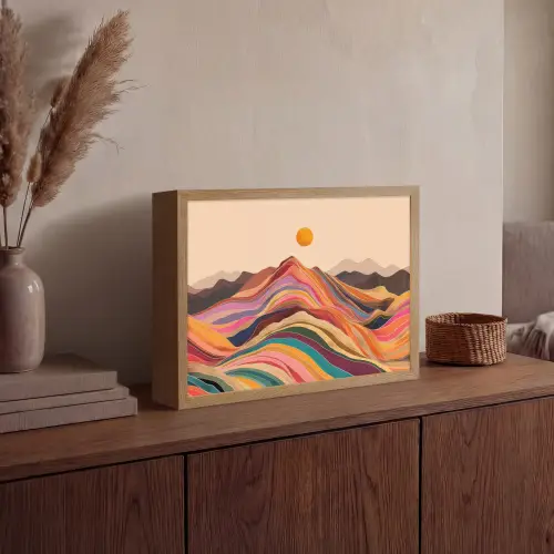 Zon - Kleurrijk landschap - Bergen Light Box met batterij (Wandlamp) middel -sfeer2
