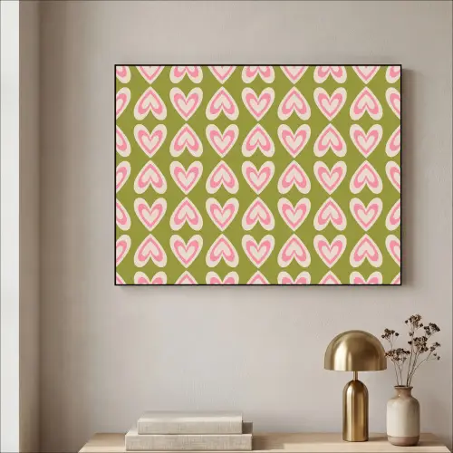 Patroon - Symmetrisch - Hartjes - Olijfgroen Textielframe - compleet frame klein 947 -sfeer2