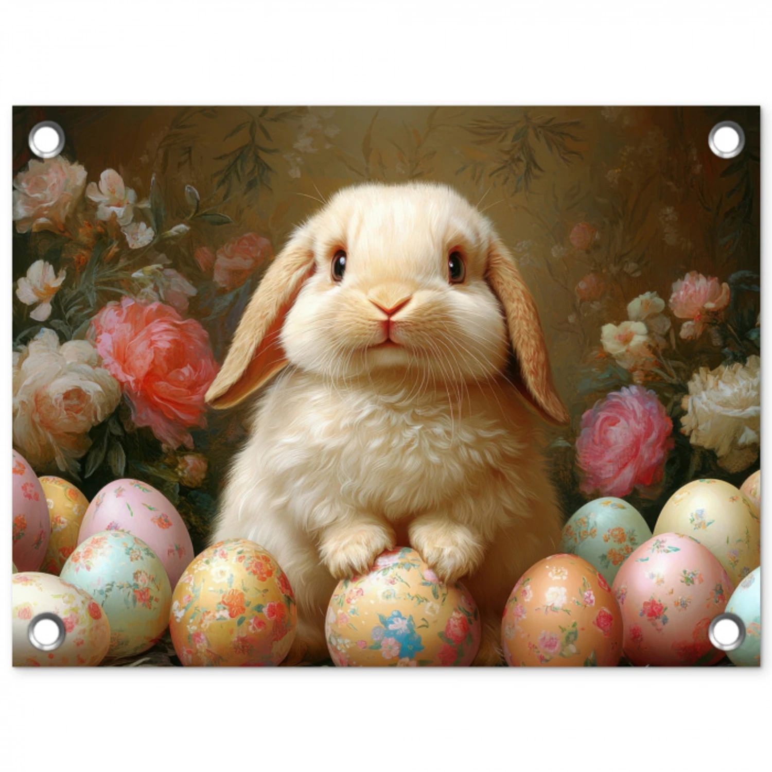 Konijn - Paaseieren - Stilleven tuinposter los doek klein -3d