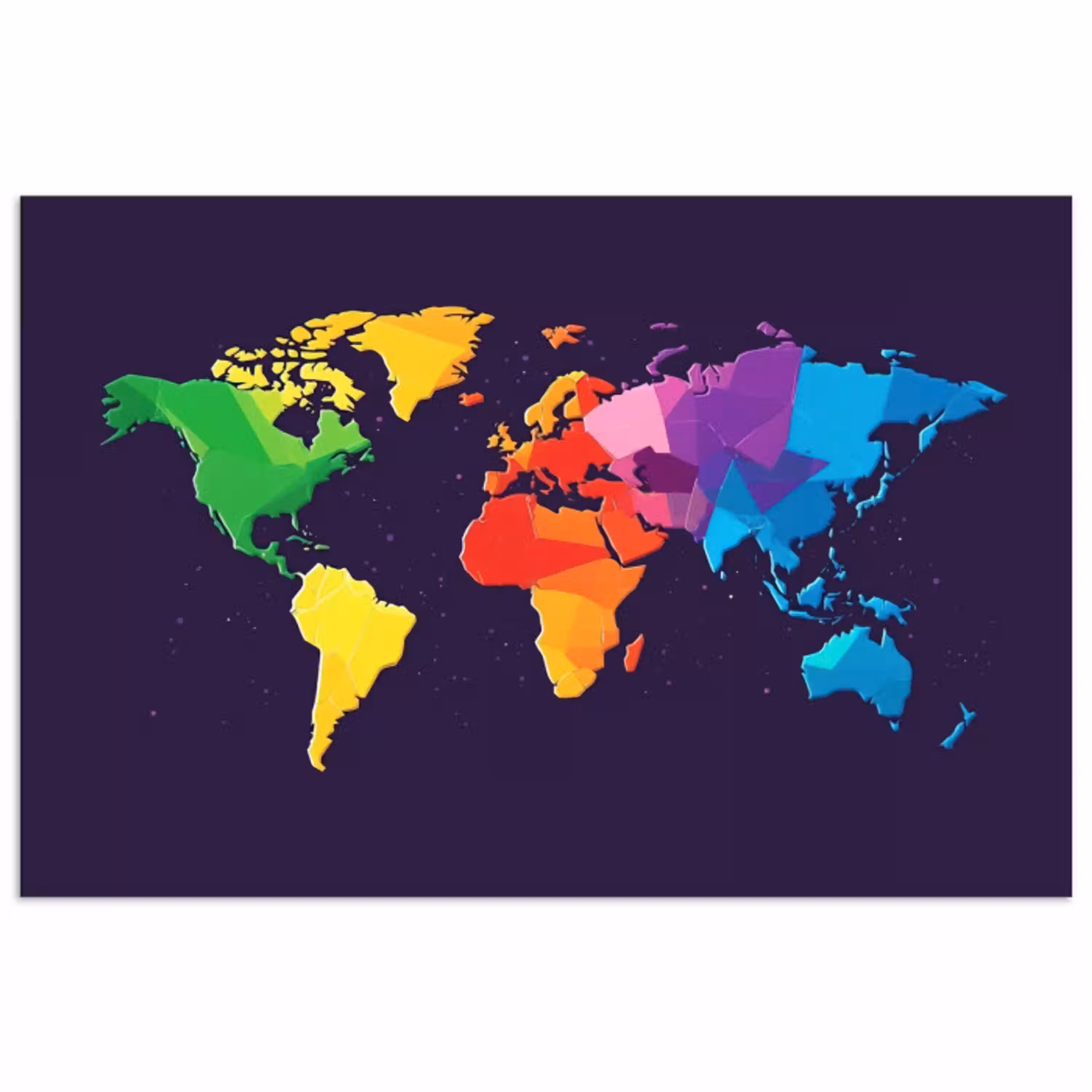 Wereldkaart - Regenboog - Paars poster papier klein -3d