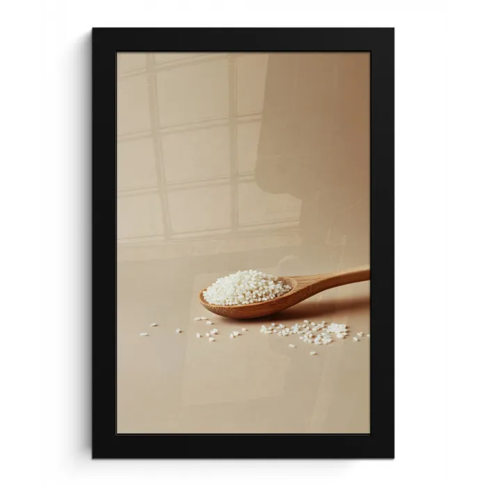 Lepel - Rijst - Hout - Beige fotolijst zwart zonder passe partout klein -3d
