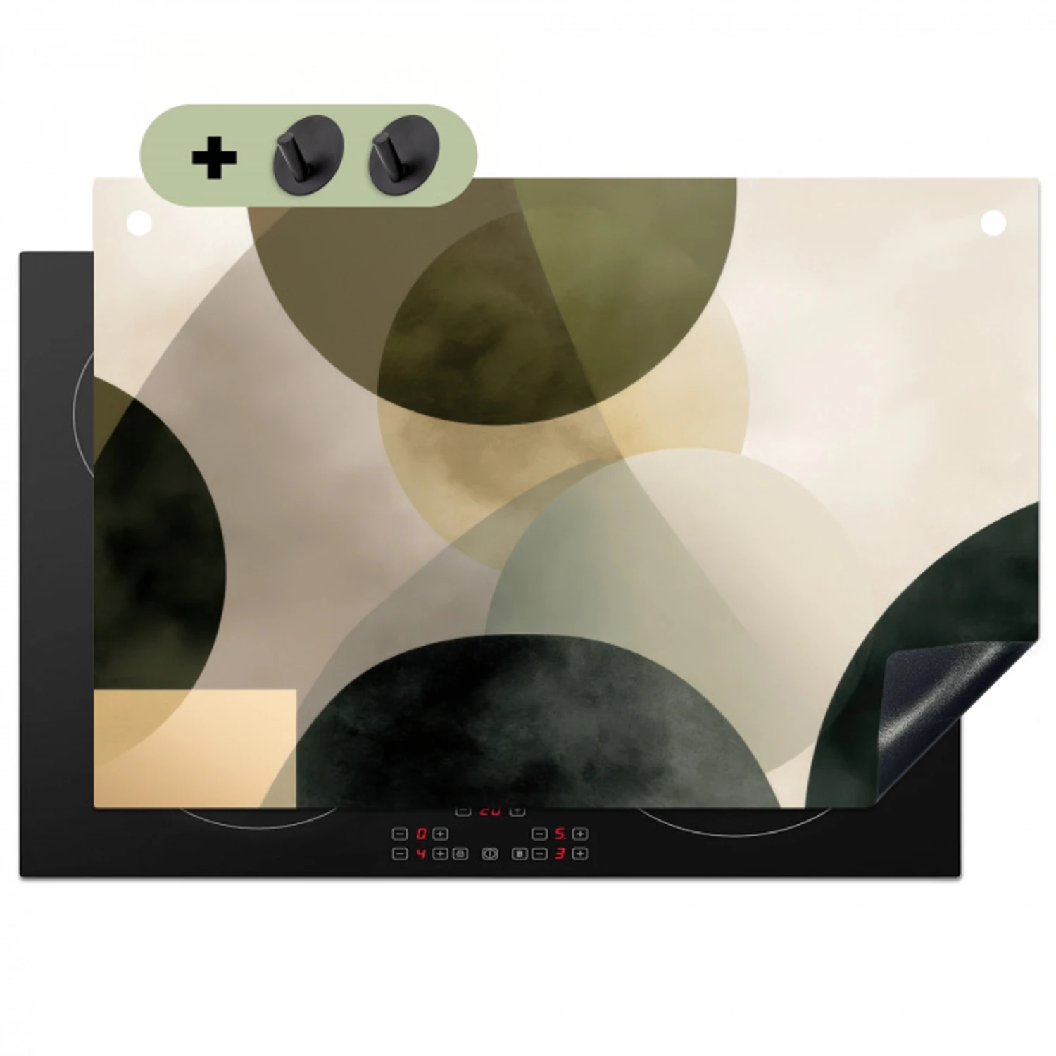 Vlakken - Abstract - Beige - Cirkels Inductie beschemer met haakjes klein -3d