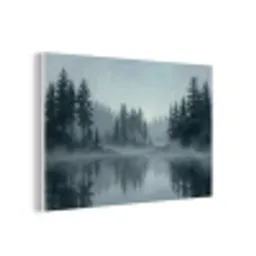 Bos - Meer - Mist - Natuur - Grijs forex 5mm xxl -3d
