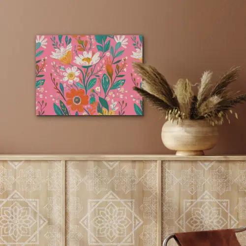 Roze - Bloemen - Wit - Oranje PET vilt klein -sfeer4