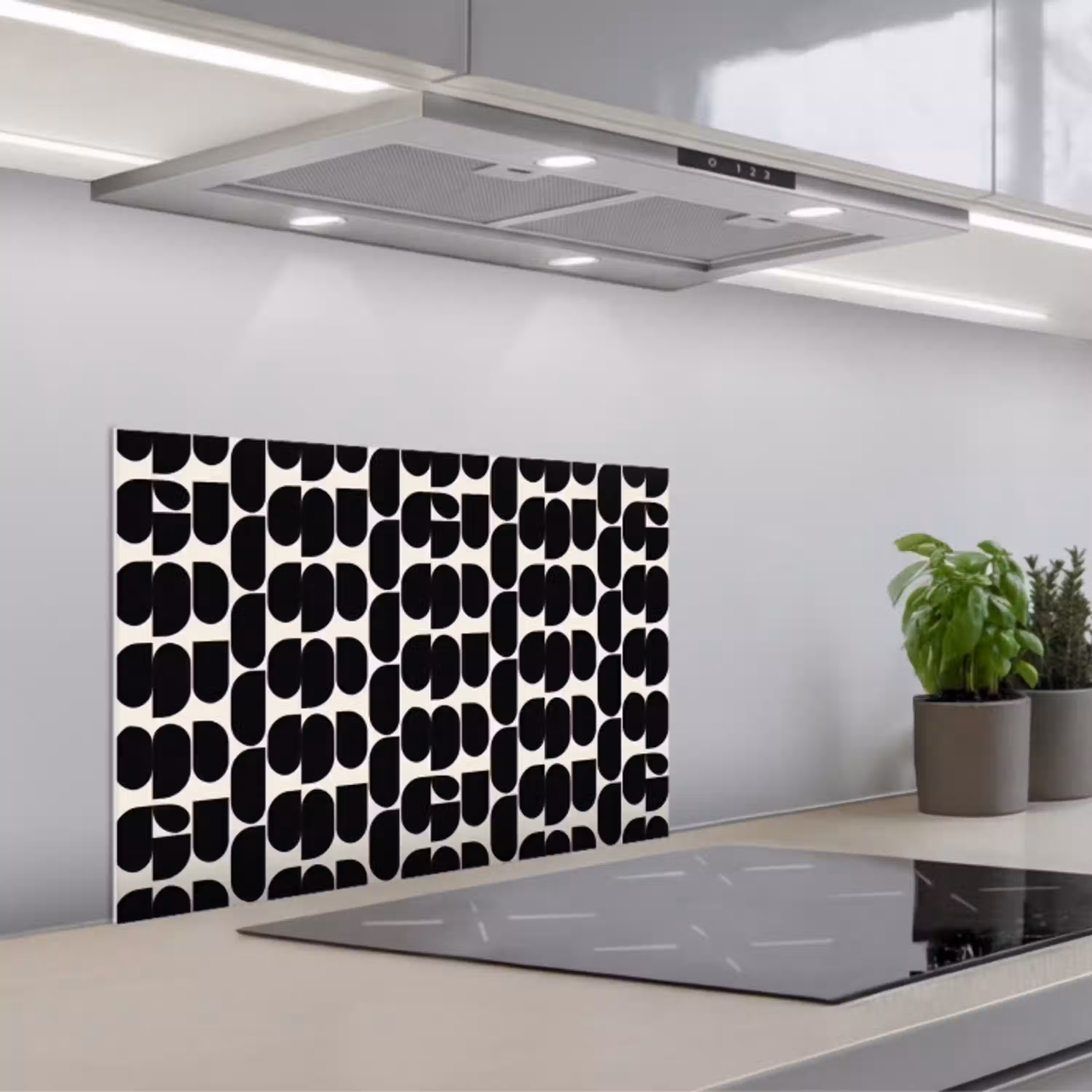 Modern - Patroon - Zwart keuken achterwand spatscherm klein 900 -3d_schuin