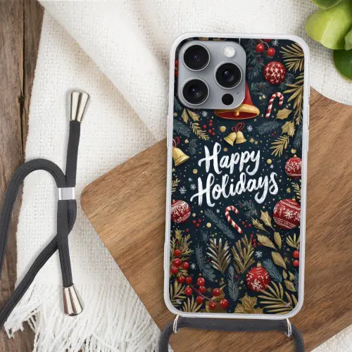 Feestelijk - Kerstgroet - Kleurrijk Hoesje iPhone 16 Pro Max met koord klein -sfeer4