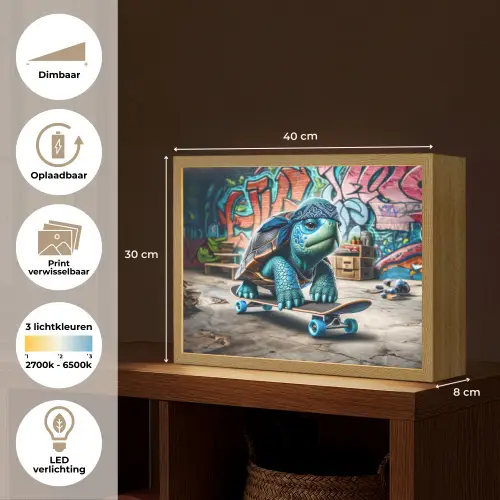 Schildpad - Graffiti - Skateboard - Jongens Light Box met batterij (Wandlamp kind) middel -USP_websiteoverzichtNL