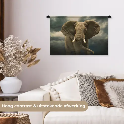 Afrikaanse olifant tegen de donkere wolken Wandkleed katoen klein -sfeer1