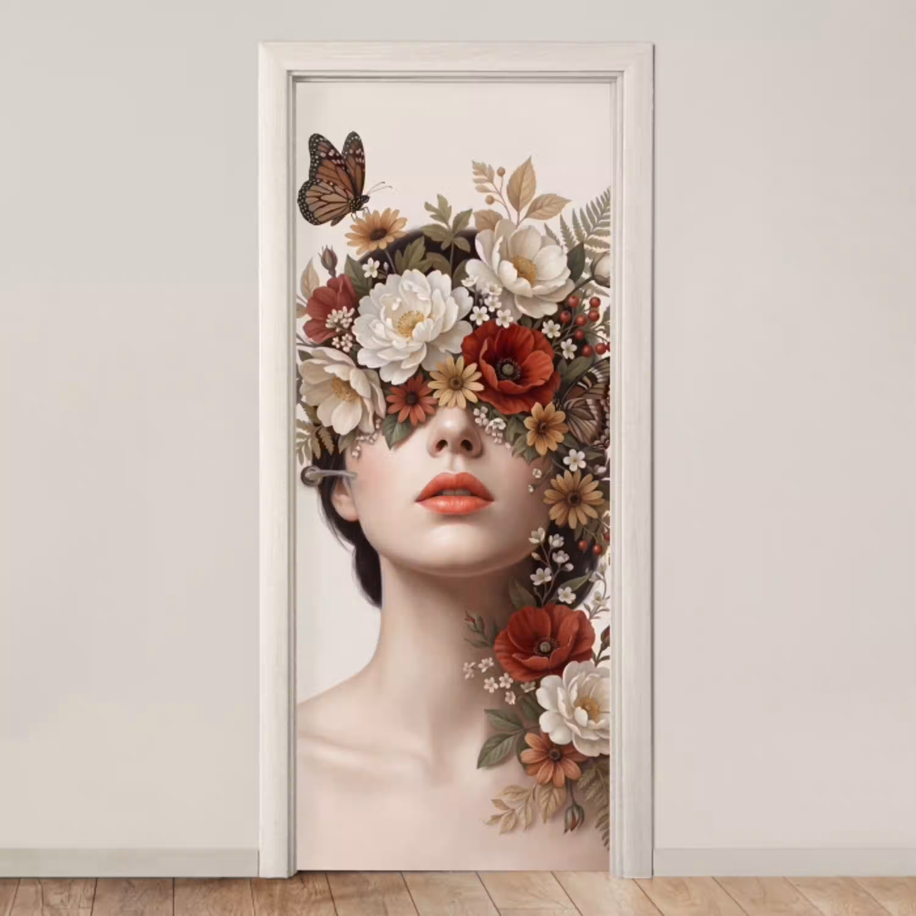 Portret - Bloemen - Cremé deurposter klein -3d_beige