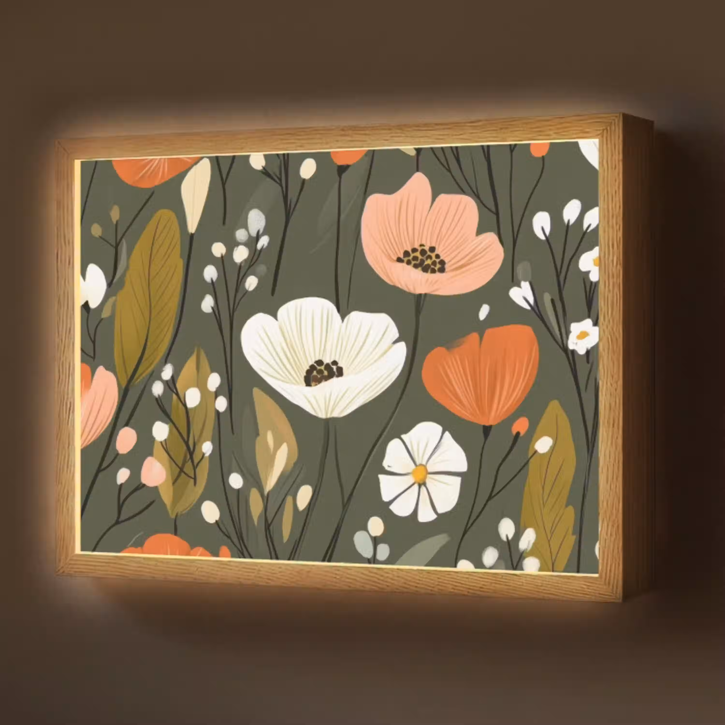 Bloemen - Illustratie - Groen Light Box met batterij (Wandlamp) middel -z3d_website