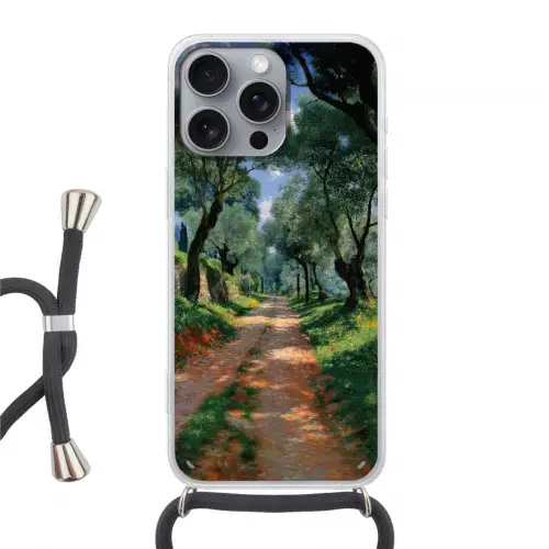 Pad - Bomen - Schaduw - Hoesje iPhone 16 Pro Max met koord klein -3d