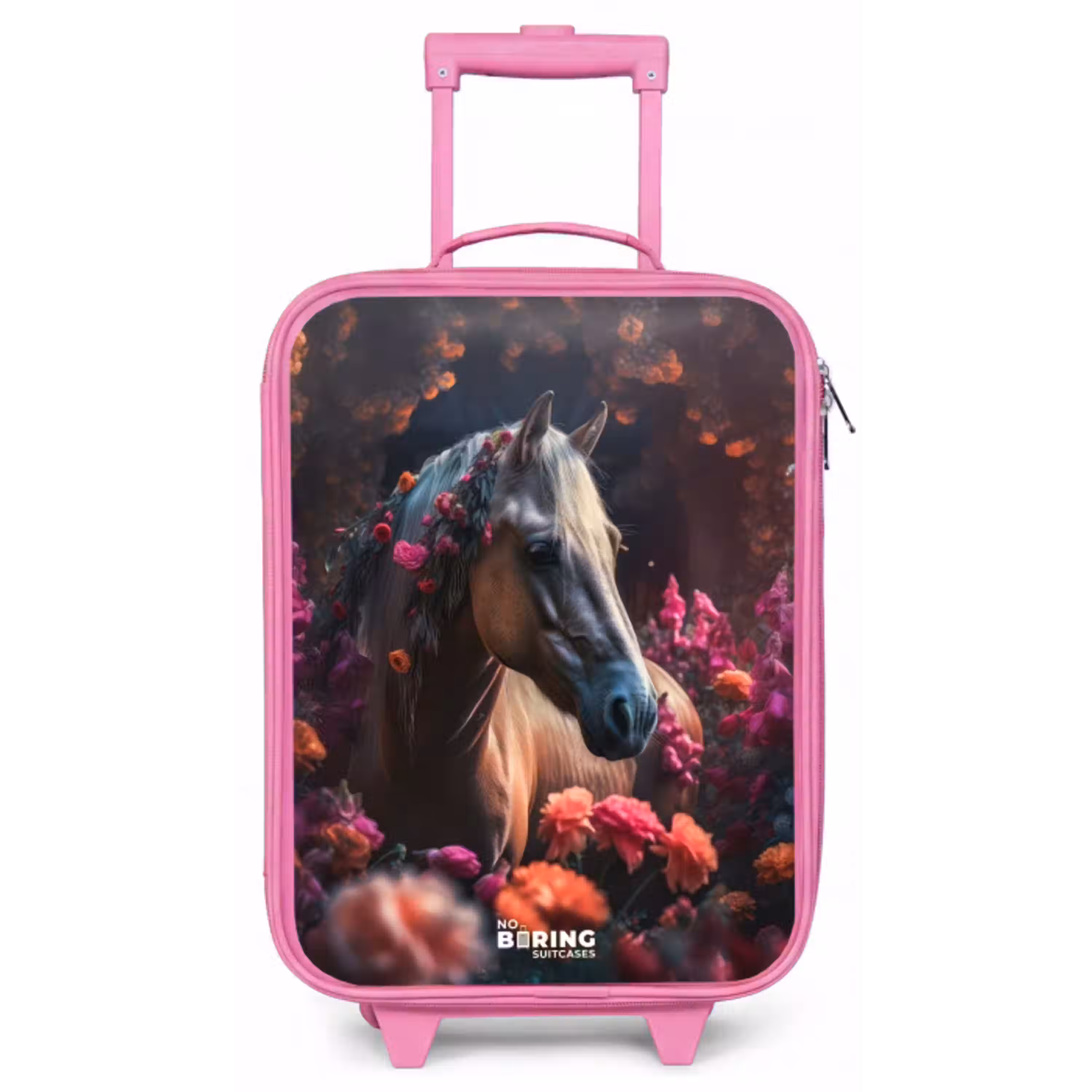 Goudbruin paard tussen de bloemen Kinderkoffer - Roze klein -zz3dotto