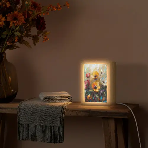 Bloemen - Verf - Kunst - Modern Light Box met kabel (Tafellamp) klein -sfeer4