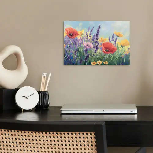 Weide - Bloemen - Kleurrijk poster papier klein -sfeer1