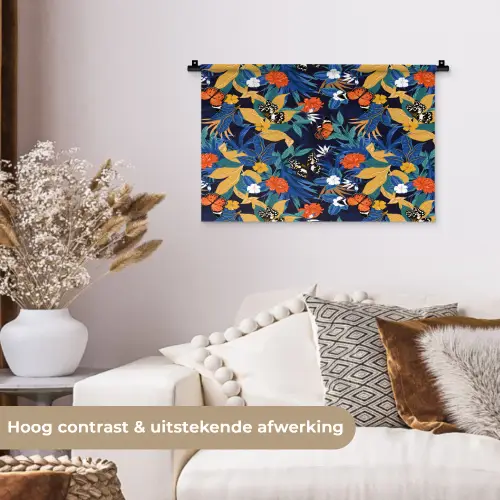 Zomer - Vlinder - Marineblauw - Blauw Wandkleed katoen klein 269 -sfeer1
