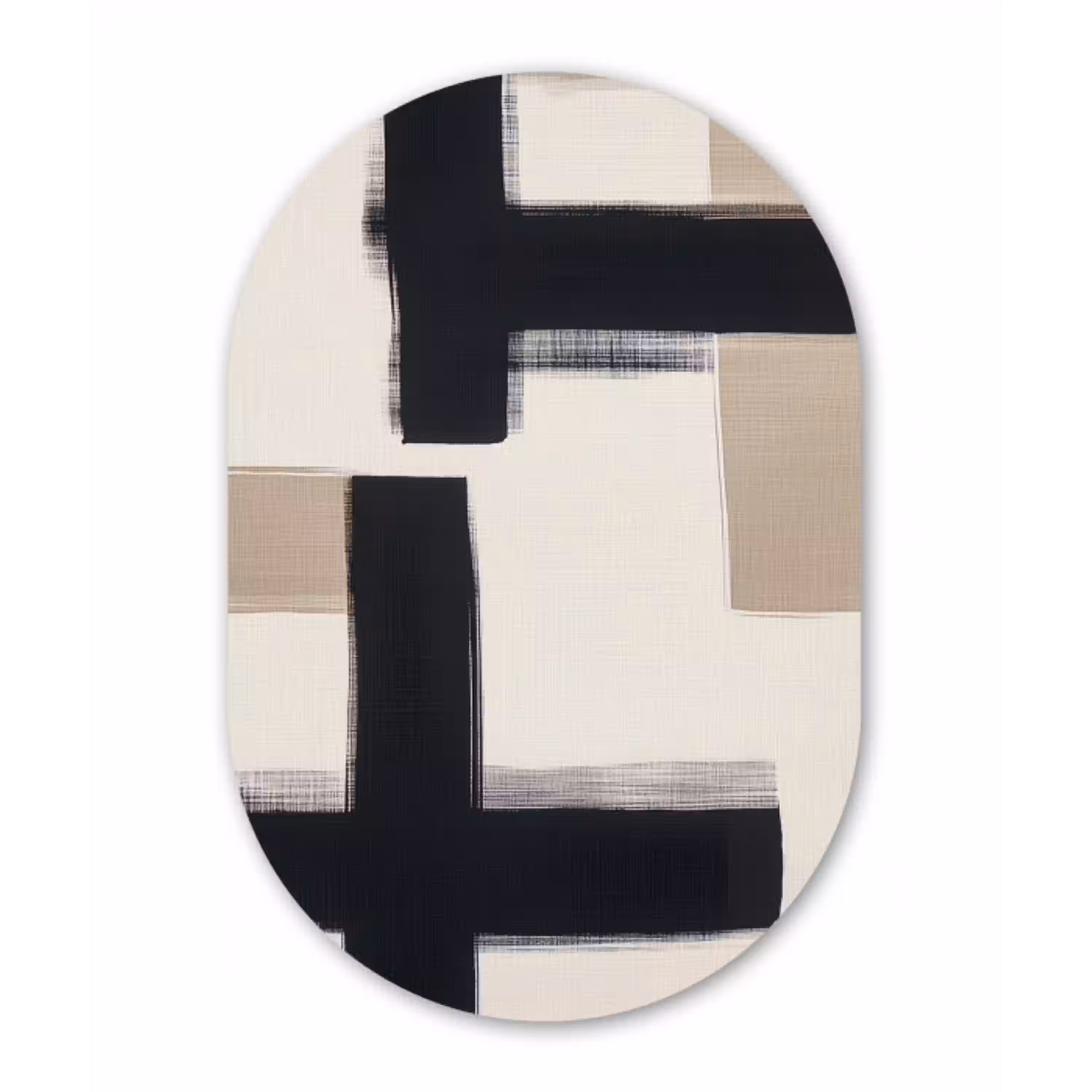 Zwart - Abstract - Japandi Wandcirkel Ovaal Glas middel -3d