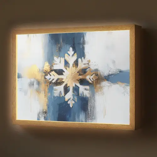 Abstract - Winter - Sneeuwvlok - Sneeuw - Goud Light Box met batterij (Wandlamp) middel -z3d_website