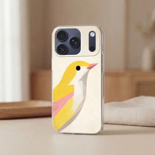 Vogel - Minimalistisch - Geel Telefoonhoesje iPhone 17 Pro klein -sfeer2