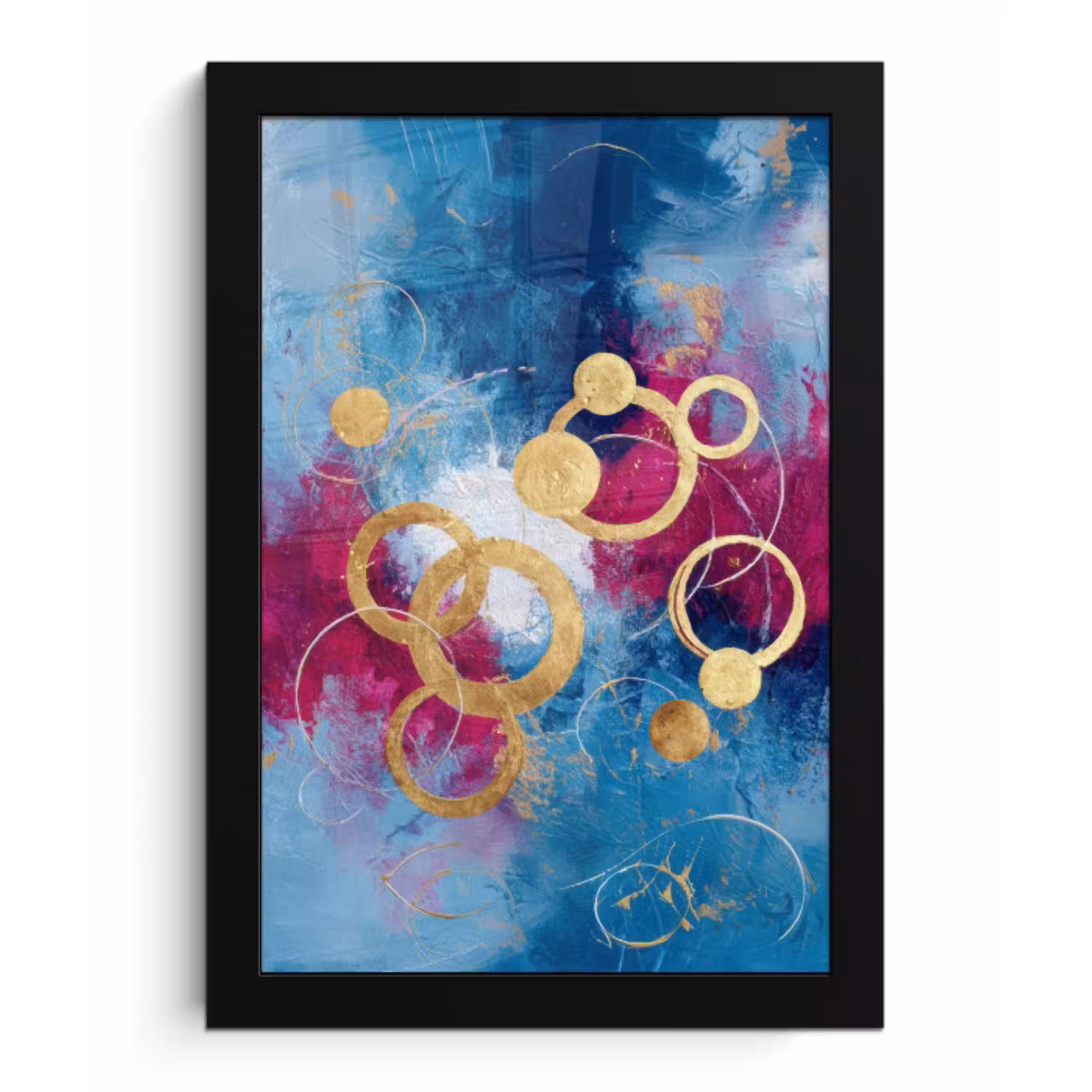 Cirkels - Goud - Abstract fotolijst zwart zonder passe partout klein -3d