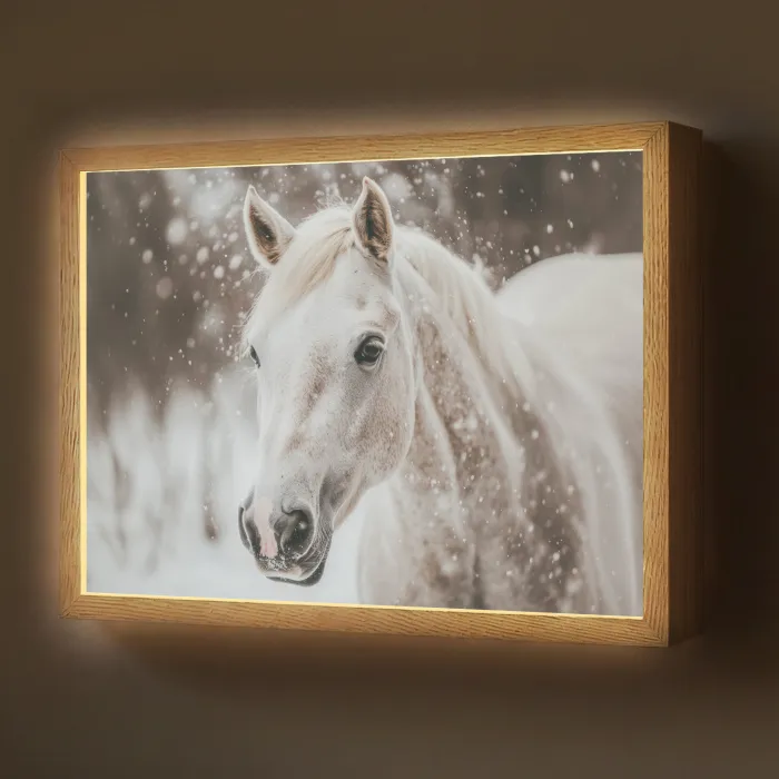 Paard - Wit - Winter - Natuur - Sneeuw - Dieren Light Box met batterij (Wandlamp) middel -z3d_website