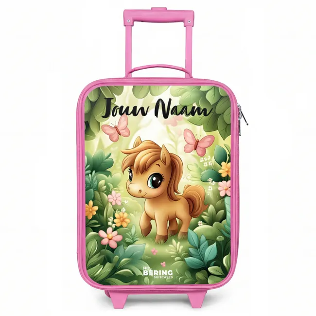 Kinderkoffer met naam - Roze - Paard - Bloemen - Vlinders