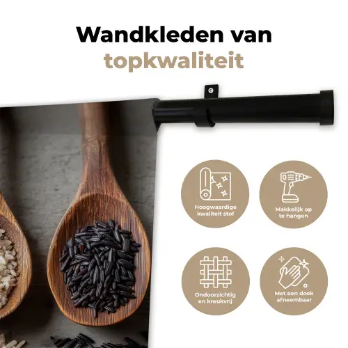 Houten - Lepels - Rijst - Zaden Wandkleed katoen klein -sfeer2