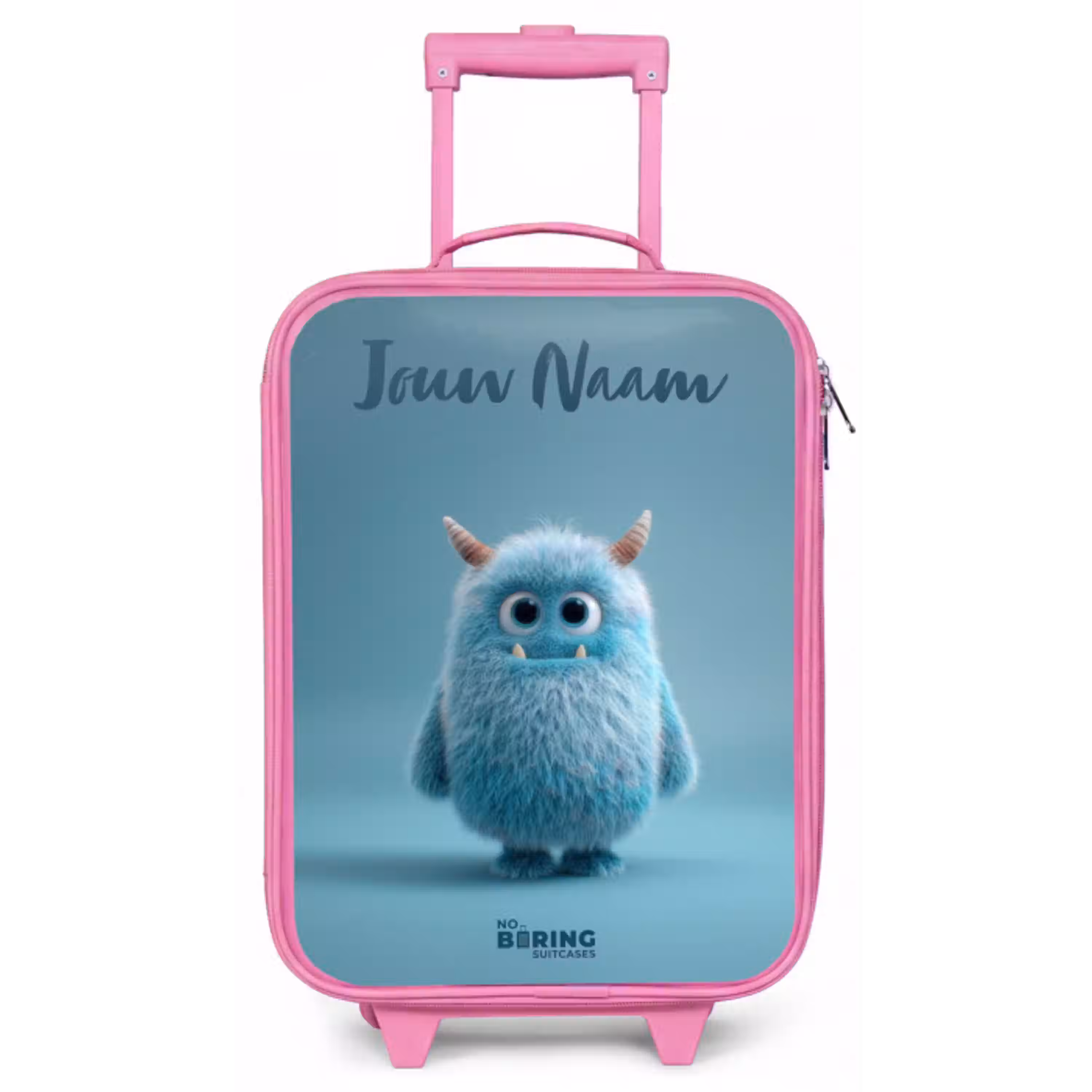 Blauw pluizig monster met hoorns Kinderkoffer - Roze klein -zz3dotto