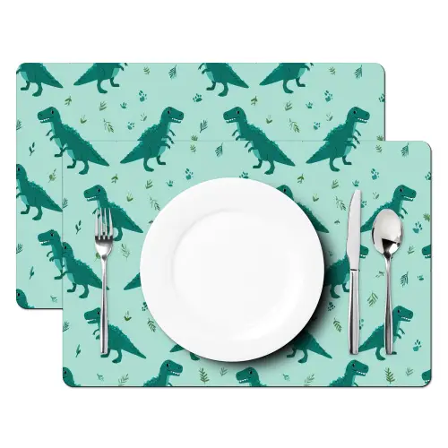 Donkergroen - Dinosaurussen - Afdrukken - Bladeren Placemat vinyl groot -zzsfeer2_Kitchenyeah-website