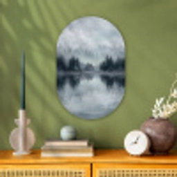 Bos - Meer - Mist - Natuur - Grijs Wandcirkel Ovaal Forex klein -sfeer2