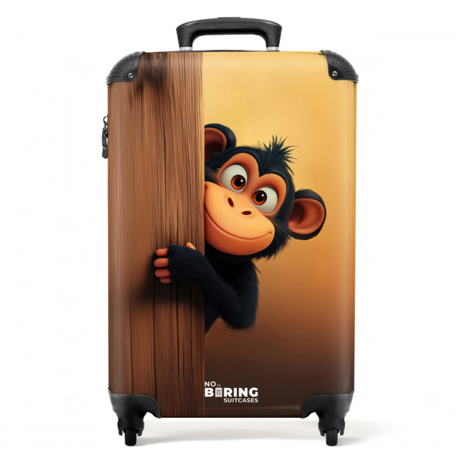 Een aap achter houten muur NBS - Handbagage koffer - Kinderen Unisex middel -productfoto_recht
