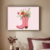 Cowboylaarzen - Roze - Boeket - Bloemen Textielframe zwart klein -sfeer1