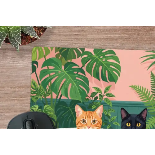 Badkamer - Kattenparade - Kleurrijk muismat rubber klein -closeup