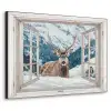 Hert - Winterlandschap - Natuur - Dieren - Doorkijk - Bergen Textielframe zwart klein -3d