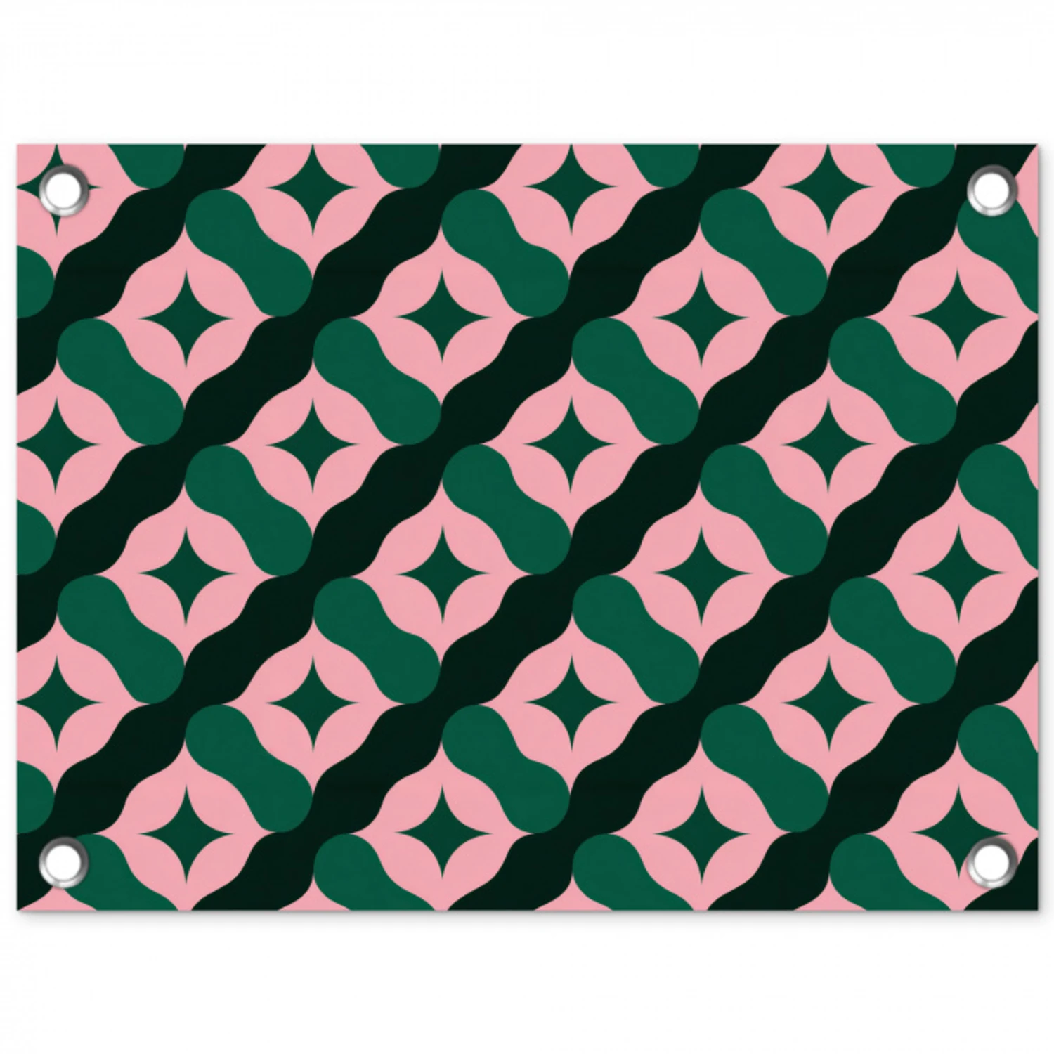 Groen - Roze - Retro - Sterren tuinposter los doek klein 239 -3d