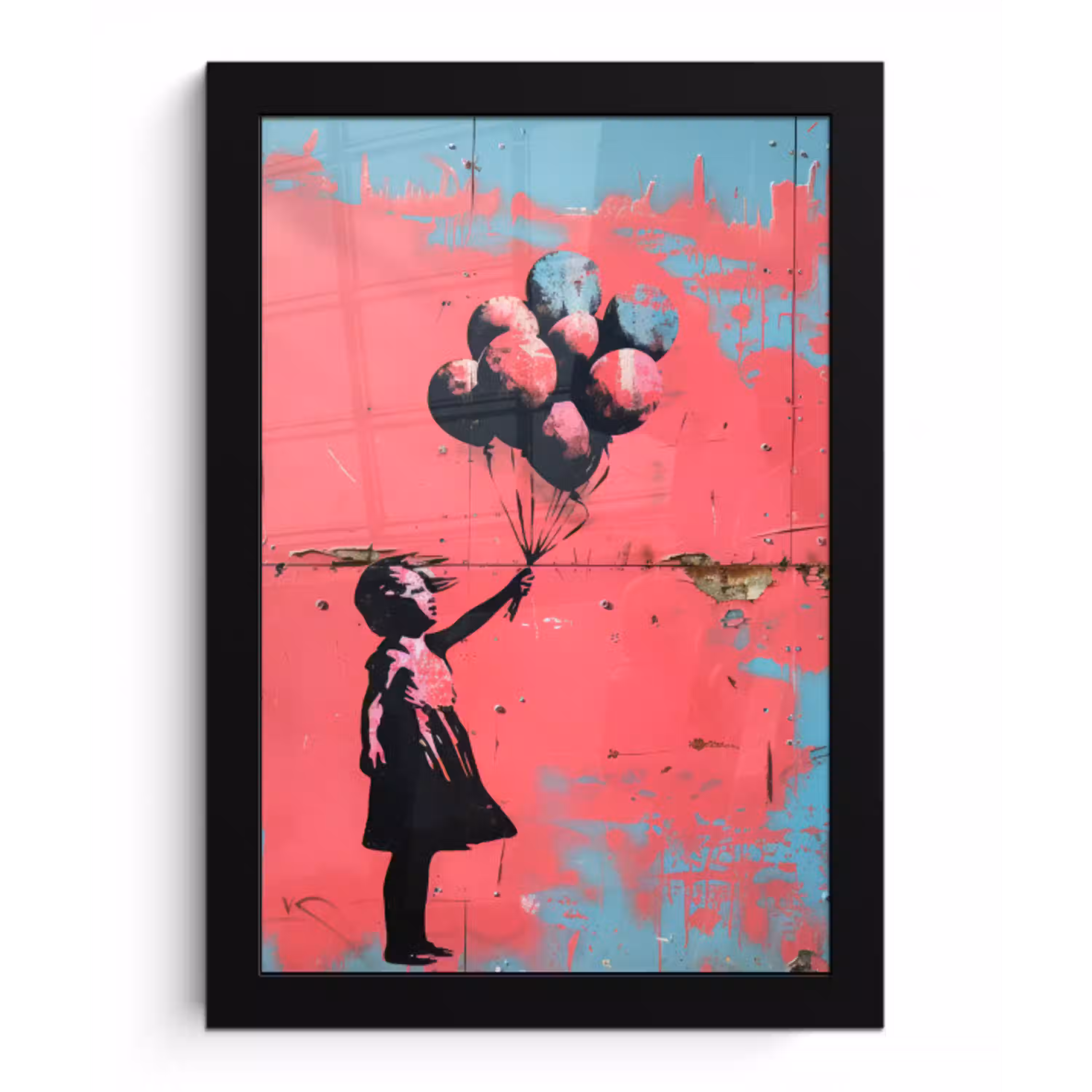 Graffiti - Meisje - Ballon - Banksy - Street art fotolijst zwart zonder passe partout klein -3d