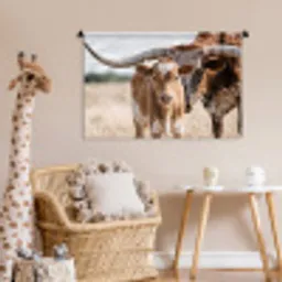 Texas Longhorn - Kalf - Weide - Dieren Wandkleed katoen middel -wsfeer5_kind