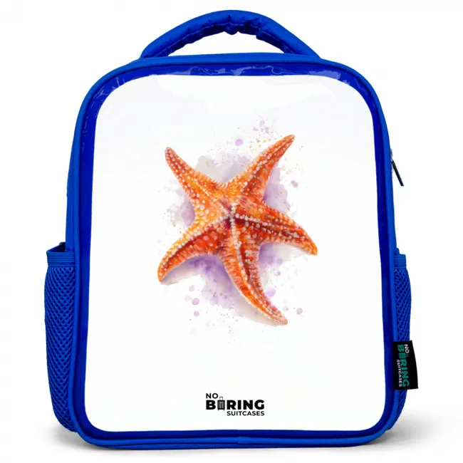 Oranje Zeester Illustratie Kinderrugzak - Blauw middel -3d