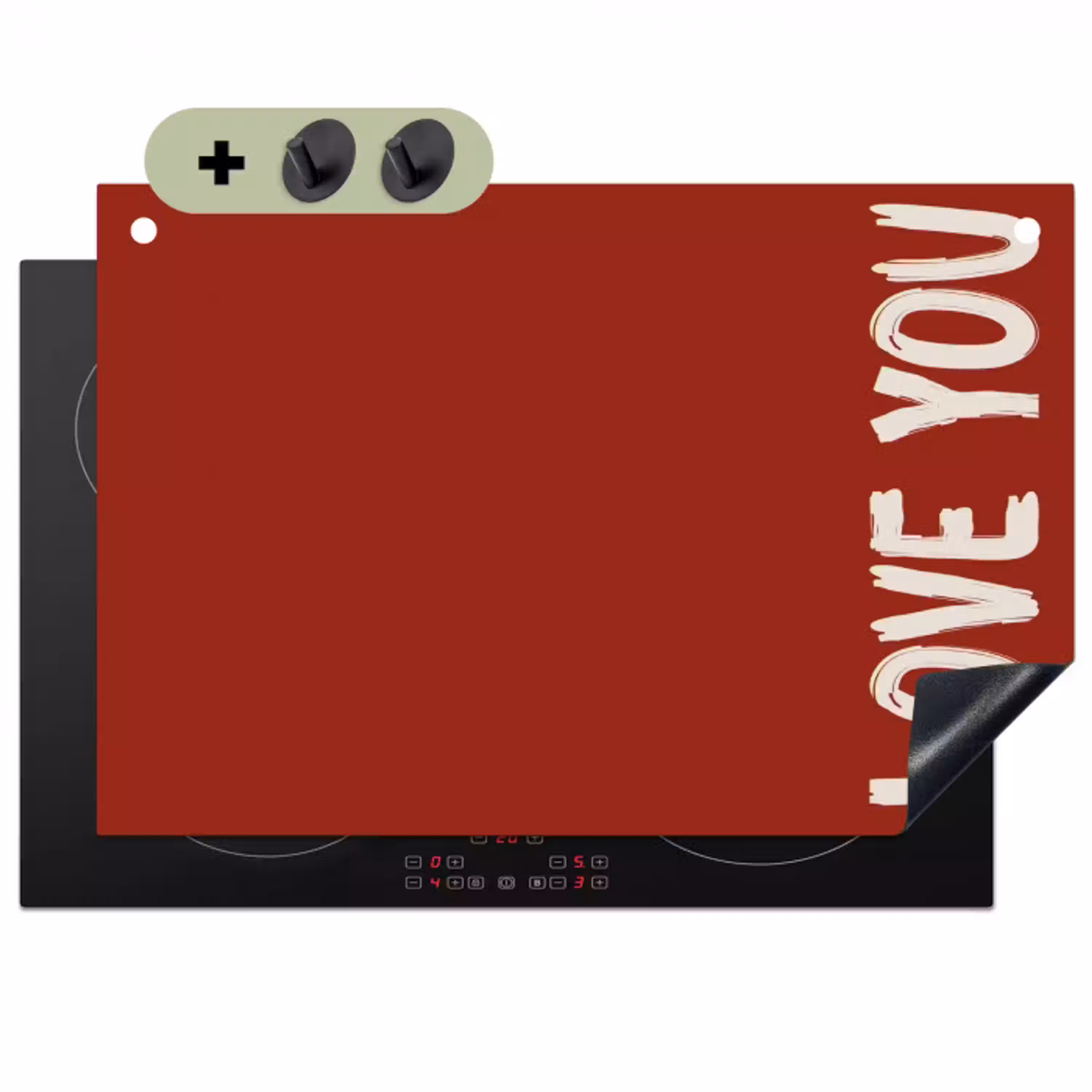 Schuin - Loveyou - Rood Inductie beschemer met haakjes klein -3d