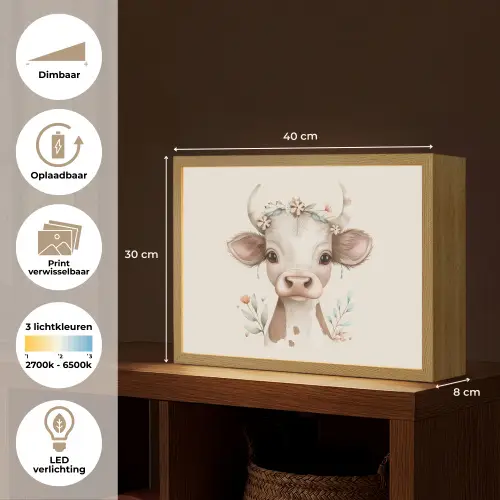 Koe - Bohemian - Kalfje - Bloemen Light Box met batterij (Wandlamp kind) middel -USP_websiteoverzichtNL