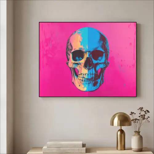 Neon - Blauw - Pop-art - Schedel Textielframe zwart klein -sfeer2