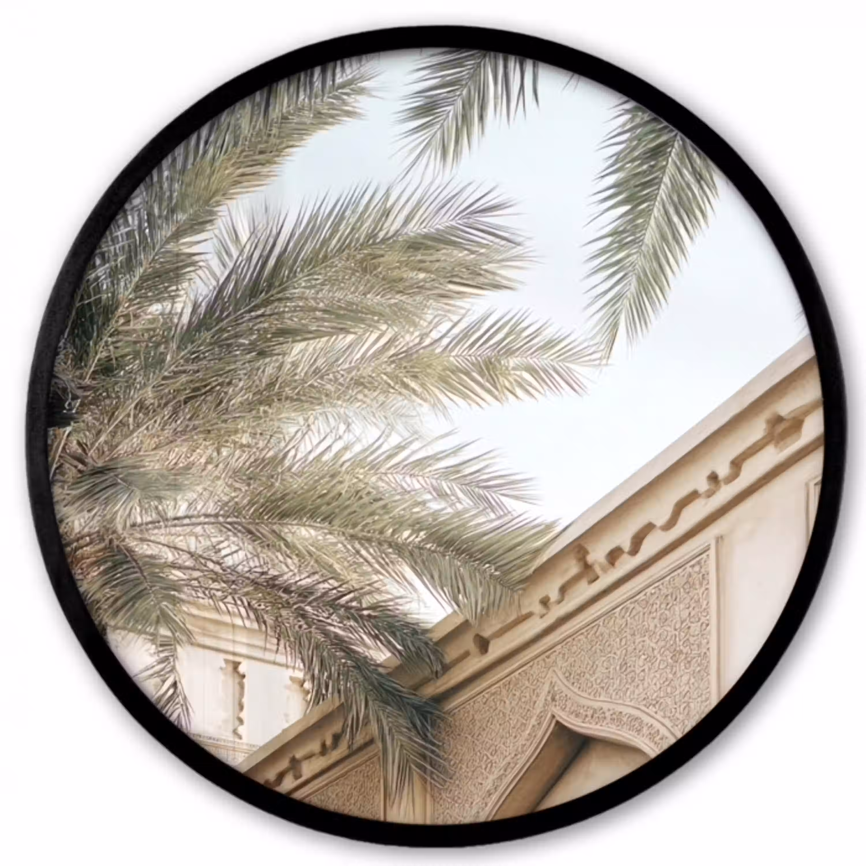 Gebouw - Palmbomen - Beige - Zon Fotolijst rond zonder passe partout klein -3d