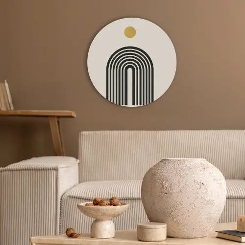 Minimalistisch - Zwarte boog - Gouden cirkel Akoestische PET Vilt - Rond klein -sfeer1